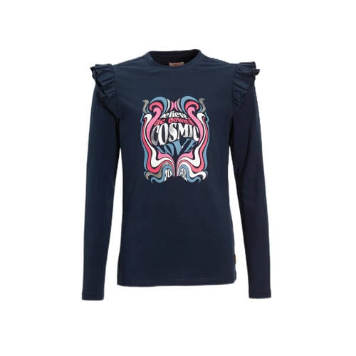 Orange Stars Longsleeve met printopdruk donkerblauw Meisjes Katoen Ronde hals