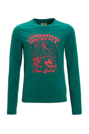 longsleeve met printopdruk petrol