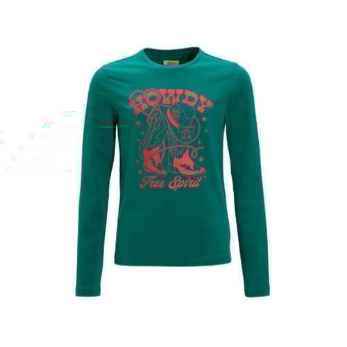 Orange Stars longsleeve met printopdruk petrol Groen Meisjes Katoen Ronde hals
