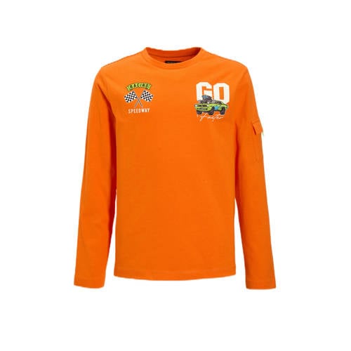 Orange Stars Longsleeve met borstzakje en printopdruk oranje Jongens Katoen Ronde hals