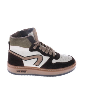 leren sneakers donkerbruin/wit