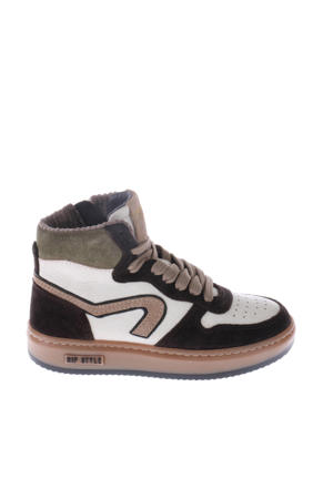 leren sneakers donkerbruin/wit