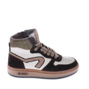 leren sneakers donkerbruin/wit