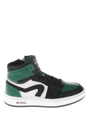 leren sneakers groen/zwart/wit
