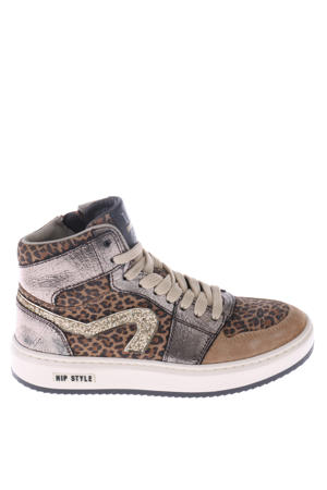 leren sneakers bruin/panter