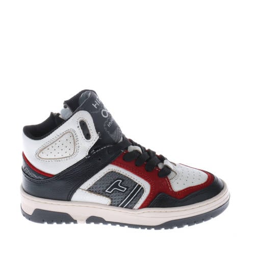 Hip leren sneakers zwart/wit/rood Jongens Leer Meerkleurig