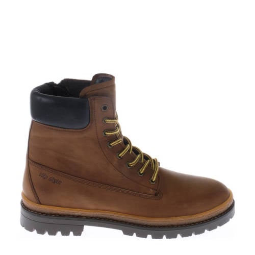 Hip leren veterboots cognac Bruin Jongens Leer Meerkleurig