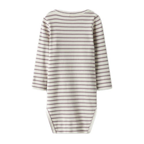 NAME IT BABY romper lila/ecru Paars Jongens Katoen Ronde hals Streep