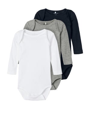 romper - set van 3 zwart/grijs melange/wit