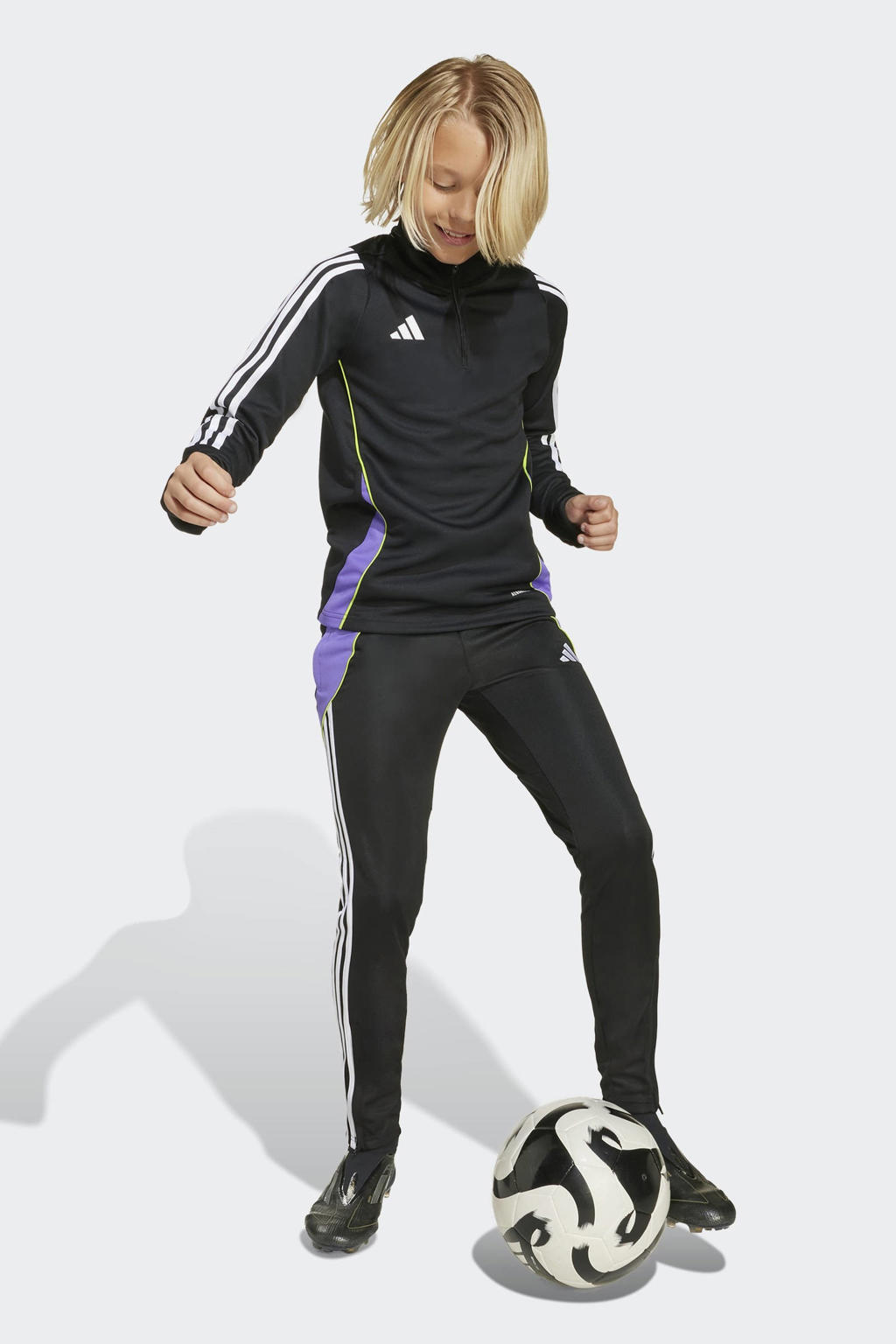 Zwart en paarse jongens en meisjes adidas Performance Junior trainingsbroek Tiro 24 van polyester