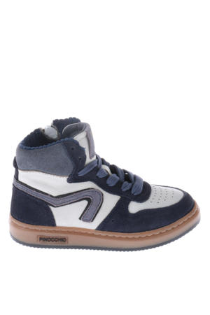 leren sneakers donkerblauw/wit