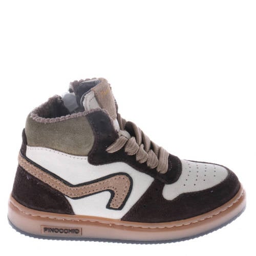 Pinocchio leren sneakers donkerbruin/wit Jongens Leer Meerkleurig