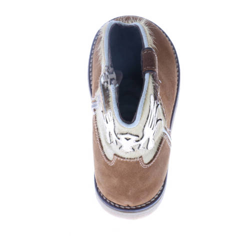 Pinocchio suède cowboylaarzen met ponyhair cognac/beige Bruin Meisjes Suede
