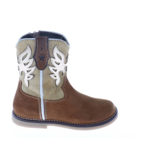 Pinocchio suède cowboylaarzen met ponyhair cognac/beige Bruin Meisjes Suede