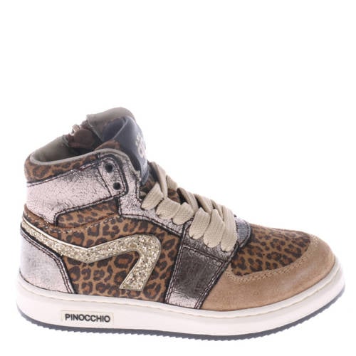Pinocchio leren sneakers beige/panter Meisjes Leer Meerkleurig