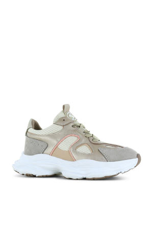 chunky leren sneakers beige