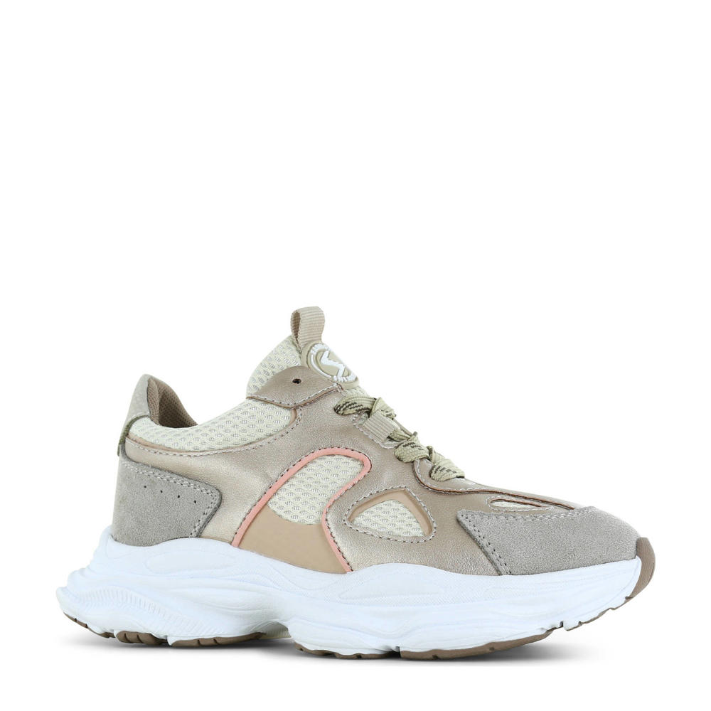 Beige meisjes Shoesme chunky leren sneakers met veters