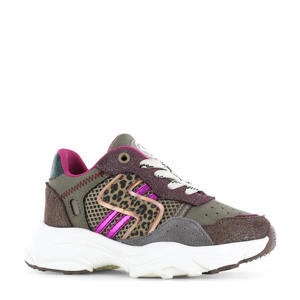 chunky leren sneakers bruin/paars