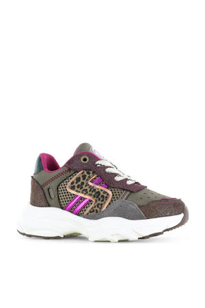 chunky leren sneakers bruin/paars