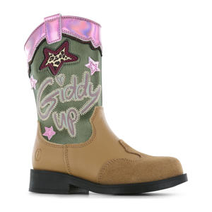 suède cowboylaarzen cognac/roze