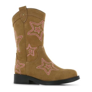 suède cowboylaarzen cognac/roze
