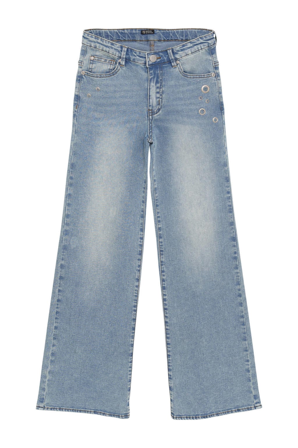 Medium blue denim meisjes Indian Blue Jeans loose fit jeans van stretchdenim met regular waist en effen