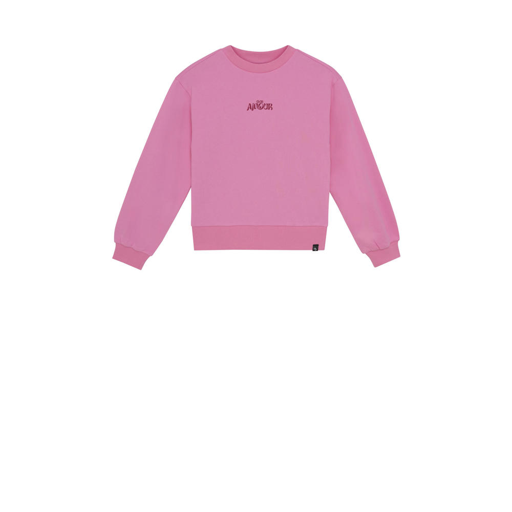 Roze meisjes Indian Blue Jeans sweater van katoen met tekst print, lange mouwen, ronde hals en geribde boorden