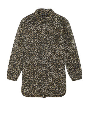 denim blousejurk met panterprint bruin