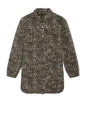 denim blousejurk met panterprint bruin