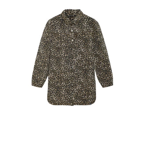 Indian Blue Jeans denim blousejurk met panterprint bruin Dierenprint