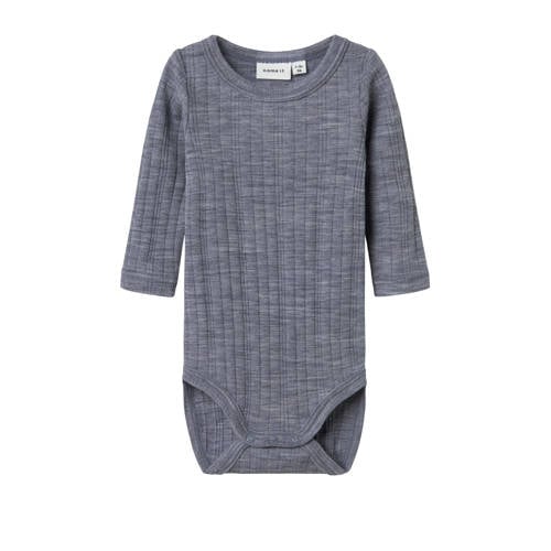 NAME IT BABY wollen romper NBMWANG grijs Jongens Merinowol Ronde hals Effen - maat 68 afbeelding