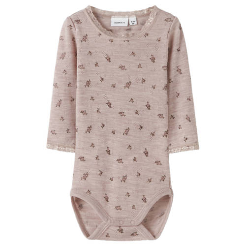 NAME IT BABY wollen romper NBFWANG grijs Bloemen - maat 50 afbeelding