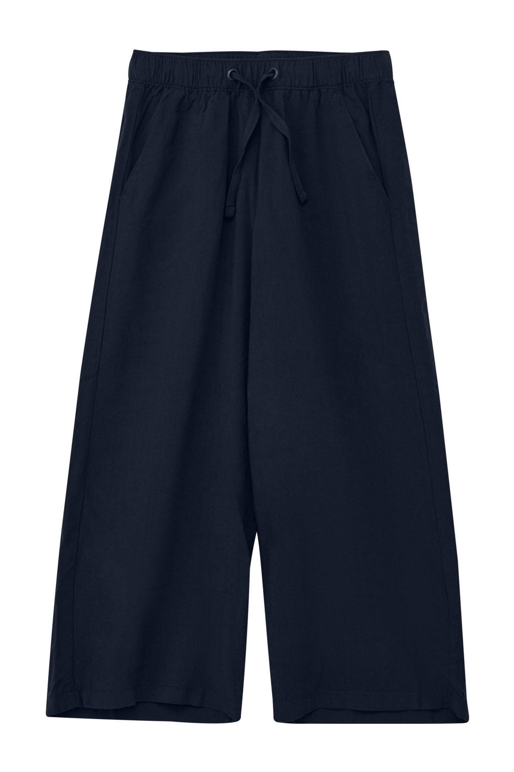 Donkerblauwe meisjes s.Oliver casual broek van viscose met elastische tailleband met koord en effen