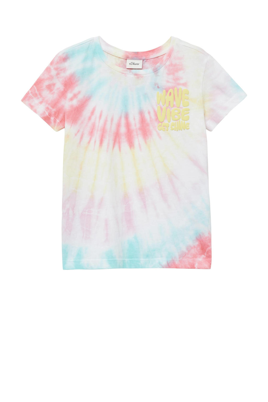 Geel, roze en blauwe meisjes s.Oliver T-shirt van katoen met grafische print, korte mouwen en ronde hals