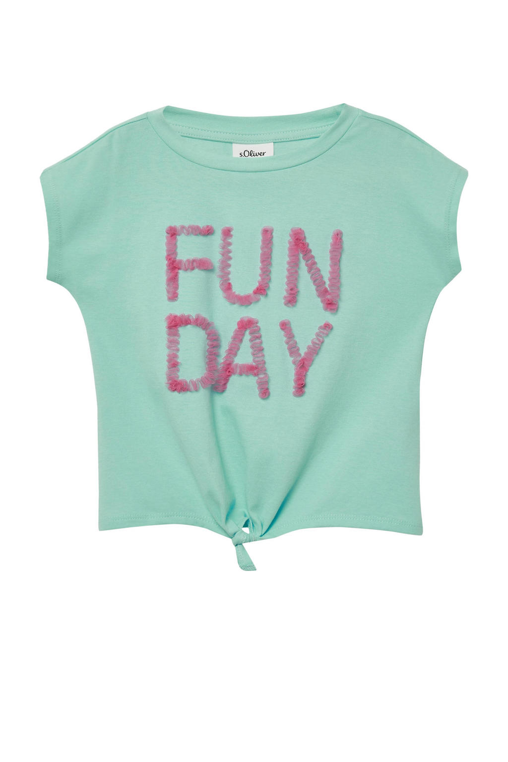 Turquoise meisjes s.Oliver T-shirt van katoen met printopdruk, korte mouwen en ronde hals