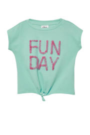 thumbnail: Turquoise meisjes s.Oliver T-shirt van katoen met printopdruk, korte mouwen en ronde hals