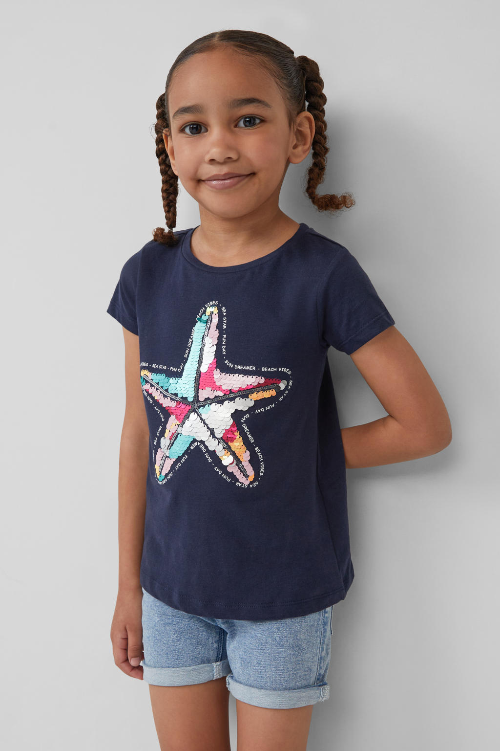 s.Oliver T-shirt donkerblauw met pailletten