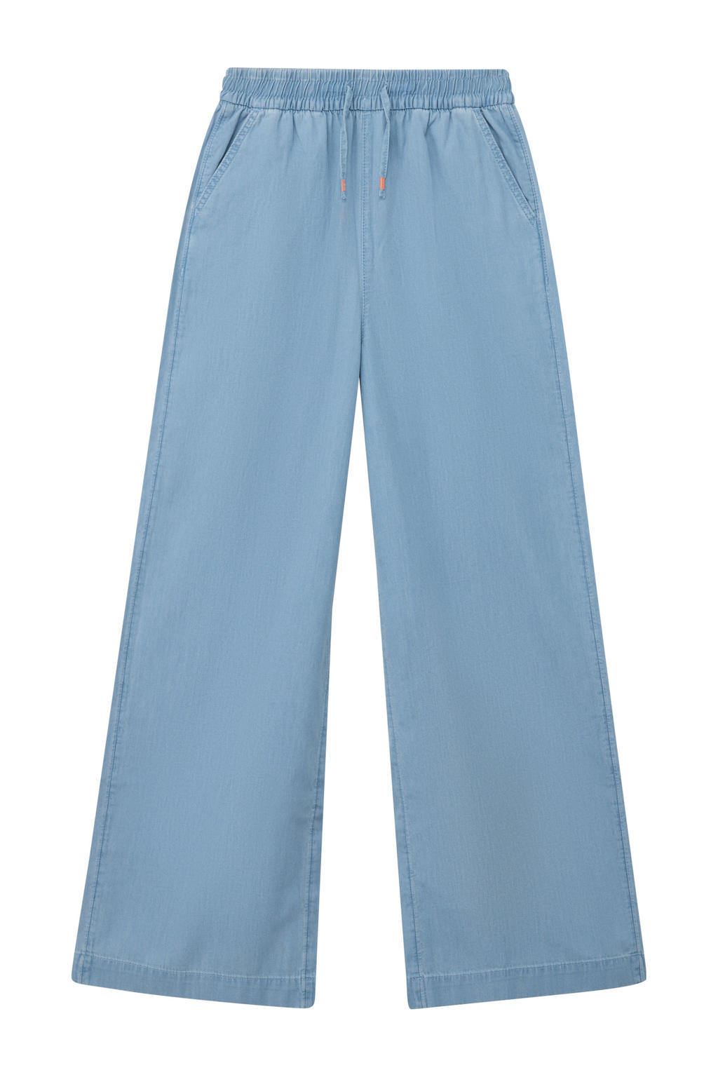 Lichtblauwe meisjes s.Oliver casual broek van katoen met elastische tailleband met koord en effen