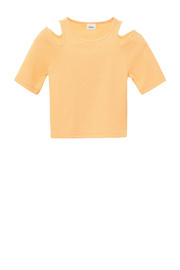 thumbnail: Oranje meisjes s.Oliver T-shirt van stretchkatoen met effen, korte mouwen, ronde hals en open shoulder