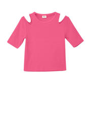 thumbnail: Roze meisjes s.Oliver T-shirt van stretchkatoen met effen, korte mouwen, ronde hals en open shoulder