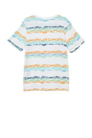 thumbnail: Wit, blauw en oranje jongens s.Oliver T-shirt van katoen met tekst print, korte mouwen en ronde hals