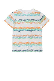 thumbnail: Wit, blauw en oranje jongens s.Oliver T-shirt van katoen met tekst print, korte mouwen en ronde hals