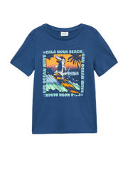 thumbnail: Donkerblauwe jongens s.Oliver T-shirt van katoen met printopdruk, korte mouwen en ronde hals