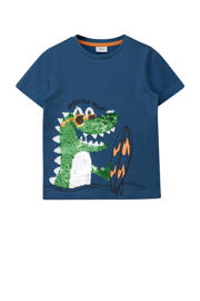 thumbnail: Donkerblauwe jongens s.Oliver T-shirt van katoen met printopdruk, korte mouwen en ronde hals
