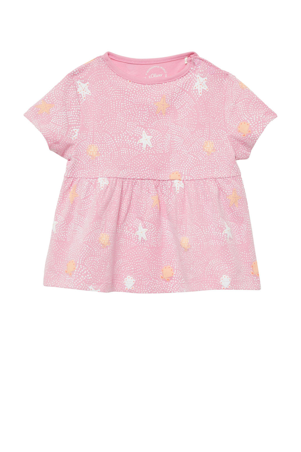 Roze meisjes s.Oliver T-shirt van stretchkatoen met korte mouwen en ronde hals