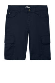 thumbnail: Donkerblauwe jongens s.Oliver chino short van katoen met rits- en knoopsluiting en effen