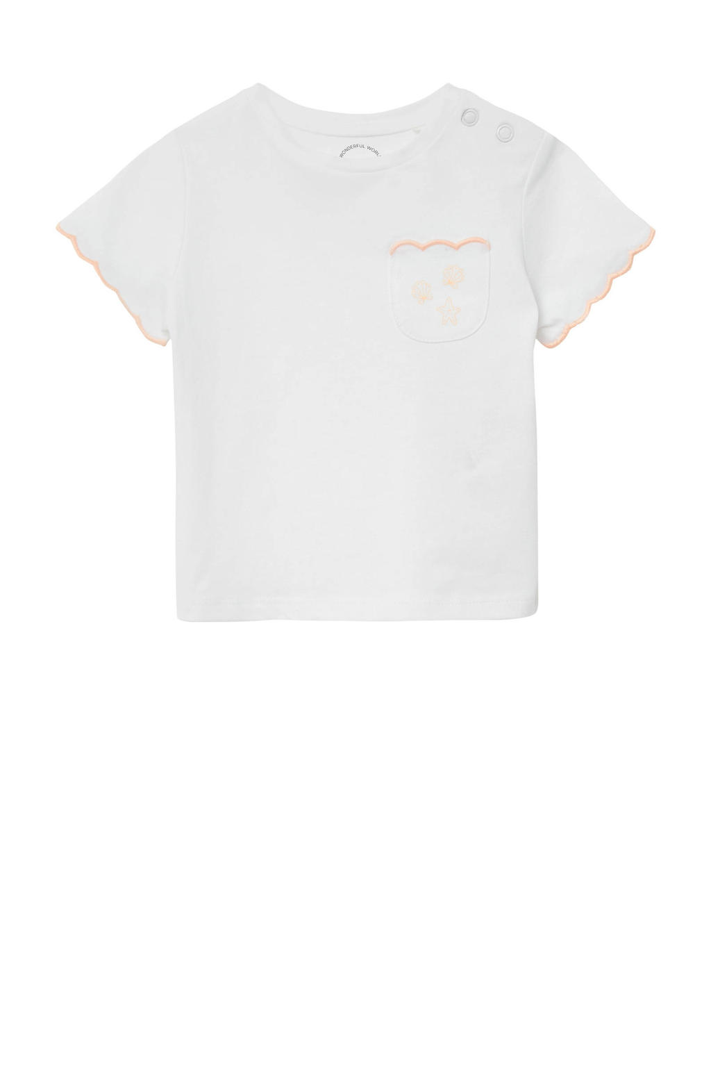 Witte meisjes s.Oliver T-shirt van katoen met effen, korte mouwen, ronde hals en golvende afwerking