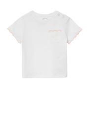 thumbnail: Witte meisjes s.Oliver T-shirt van katoen met effen, korte mouwen, ronde hals en golvende afwerking