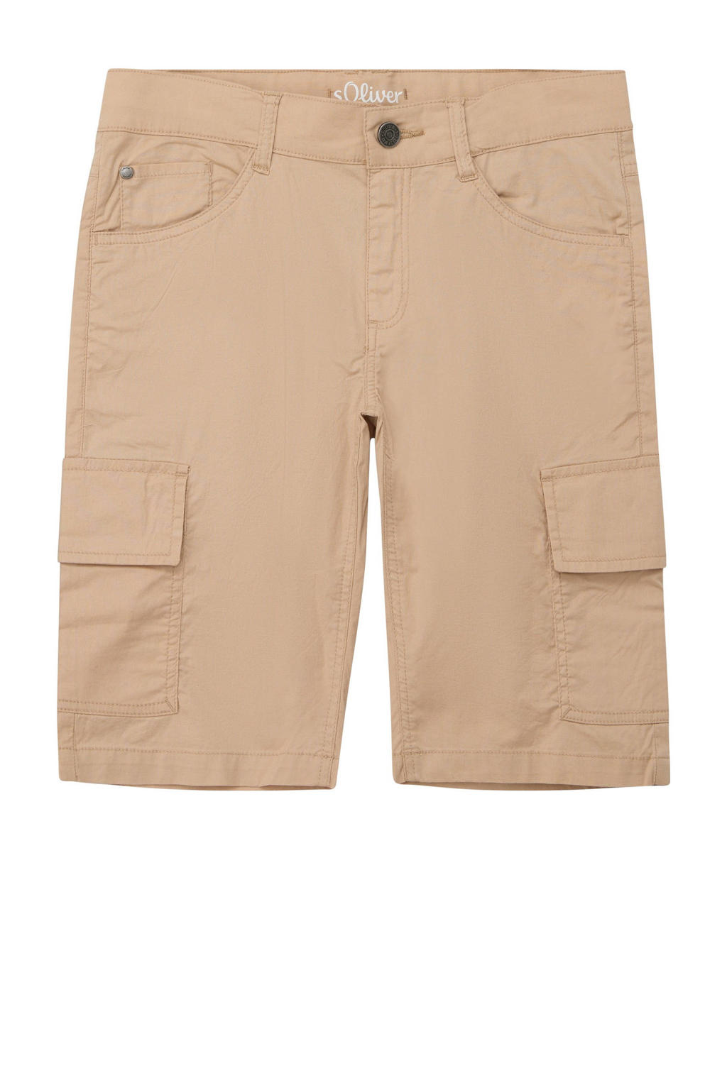 Beige jongens s.Oliver chino short van katoen met rits- en knoopsluiting en effen