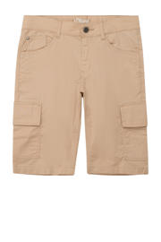 thumbnail: Beige jongens s.Oliver chino short van katoen met rits- en knoopsluiting en effen